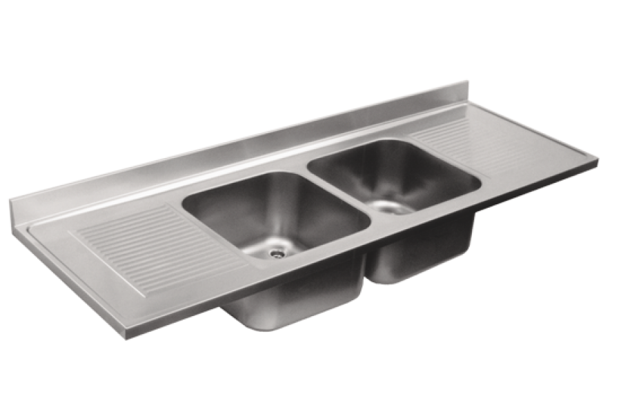 Sink top with two bowls and two draining boards